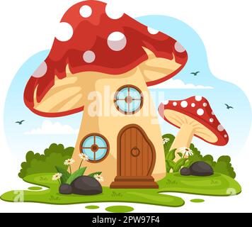 Mushrooms Illustration with Different Mushroom, Grass and Insects for Web Banner or Landing Page in Flat Cartoon Hand Drawn Templates Stock Vector
