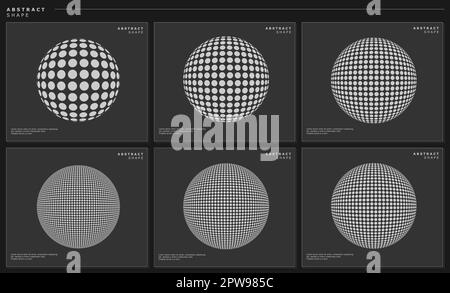 Set of circle dots sphere design template set. Modern digital globe graphic. Stock Vector