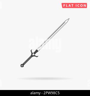 Sword. Simple flat black symbol with shadow on white background. Vector illustration pictogram Stock Vector