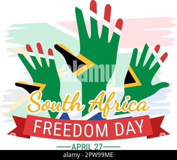 Happy South Africa Freedom Day on 27 April Illustration with Wave Flag for Web Banner or Landing Page in Hand Drawn Background Templates Stock Vector