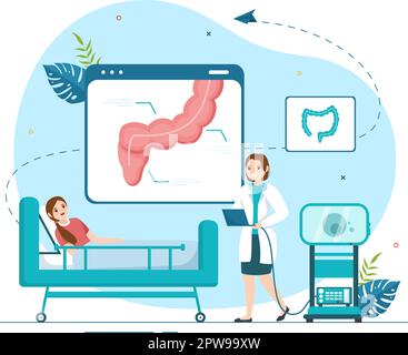 Proctologist or Colonoscopy Illustration with a Doctor Examines of the Colon and Harmful Bacteria in Cartoon Hand Drawn for Landing Page Templates Stock Vector