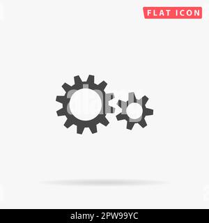 Two gears. Simple flat black symbol with shadow on white background. Vector illustration pictogram Stock Vector