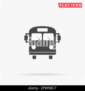 School Bus. Simple flat black symbol with shadow on white background. Vector illustration pictogram Stock Vector