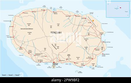 Map of the Portuguese Azores island of Terceira Stock Vector
