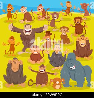 cartoon apes and monkeys animal characters big set Stock Vector Image ...