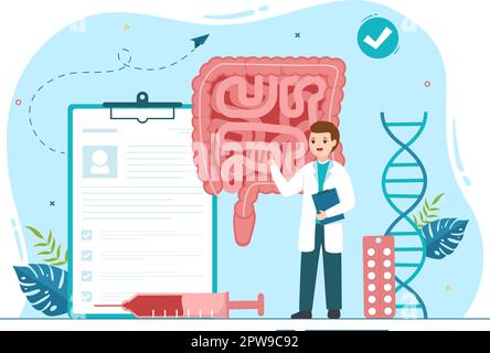 Proctologist or Colonoscopy Illustration with a Doctor Examines of the Colon and Harmful Bacteria in Cartoon Hand Drawn for Landing Page Templates Stock Vector