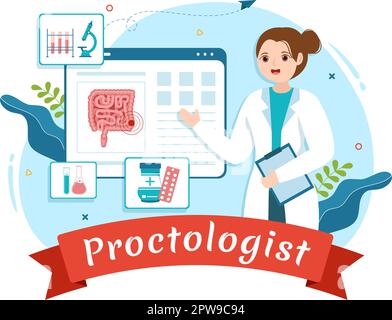 Proctologist or Colonoscopy Illustration with a Doctor Examines of the Colon and Harmful Bacteria in Cartoon Hand Drawn for Landing Page Templates Stock Vector