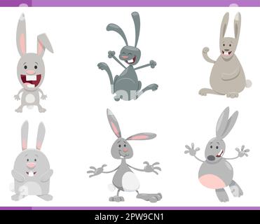 Cartoon illustration of funny rabbits farm animals comic characters set ...