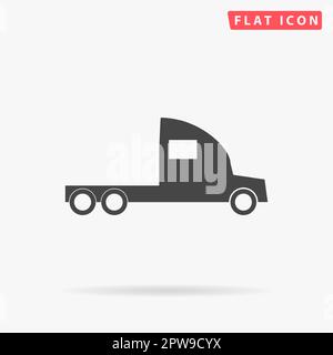 Truck without a trailer. Simple flat black symbol with shadow on white background. Vector illustration pictogram Stock Vector
