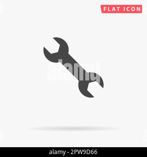 Spanner. Simple flat black symbol with shadow on white background. Vector illustration pictogram Stock Vector