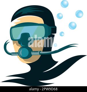 Scuba Diver Man Head Illustration Stock Vector