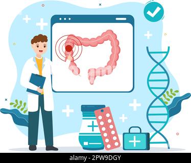 Proctologist or Colonoscopy Illustration with a Doctor Examines of the Colon and Harmful Bacteria in Cartoon Hand Drawn for Landing Page Templates Stock Vector