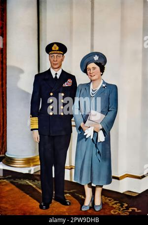 King George V1 and Queen Elizabeth of Great Britain, photographed in 1942, in a specially commissioned natural colour photograph to mark the centenary of the Illustrated London News. Stock Photo