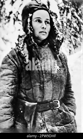 A Russian guerrilla fighter in World War 11, T Balavenskava, of the Tuchkova Guerrilla Detachment,  who was awarded the Order of the Red Star for her achievements. This detachment operated in the Moscow area. Stock Photo