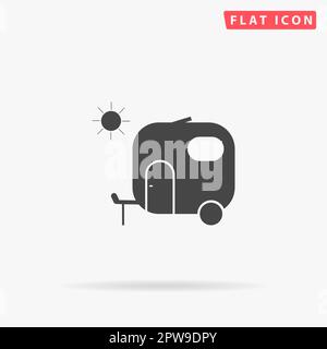 Travel trailer. Simple flat black symbol with shadow on white background. Vector illustration pictogram Stock Vector