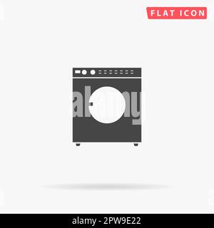 Washing machine. Simple flat black symbol with shadow on white background. Vector illustration pictogram Stock Vector