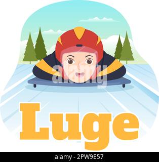 Luge Sled Race Athlete Winter Sport Illustration with Riding a Sledding, Ice and Bobsleigh in Flat Cartoon Hand Drawn for Landing Page Templates Stock Vector