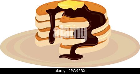 Detailed Pancake on a Plate Illustration Stock Vector