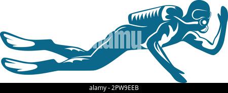 Scuba Diver with Greeting Gesture Silhouette Stock Vector