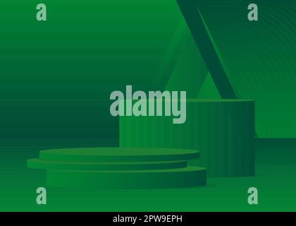 Green sci-fi stage showcase. Abstract Futuristic vector 3D room. Stock Vector