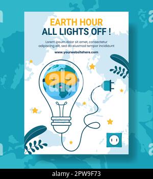Happy Earth Hour National Day Vertical Poster Cartoon Hand Drawn Templates Background Illustration Stock Vector