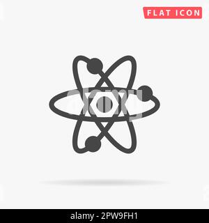 Atom. Simple flat black symbol with shadow on white background. Vector illustration pictogram Stock Vector