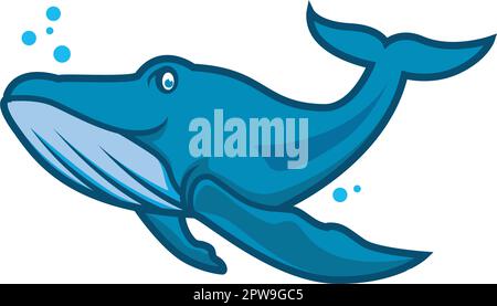 Swimming Whale with Smiling Expression Stock Vector