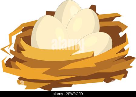 Detailed Nest with Eggs Illustration Stock Vector