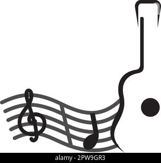 Simple Guitar combined with Musical Notation Symbol Stock Vector
