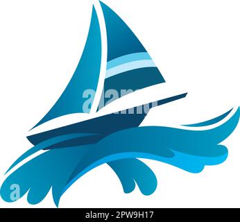 Sailboat with Attractive Wavy Waves Stock Vector