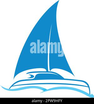 Simple and Creative Sailing Catamaran with Silhouette Style Stock Vector