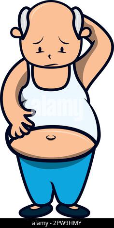 Fat Man Looking at His Belly Illustration Stock Vector