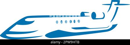 Flying Private Jet Symbol Silhouette Stock Vector