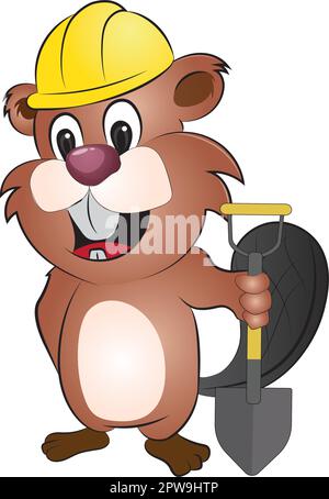 Beaver Holding Shovel with Grinning Expression Illustration Stock Vector