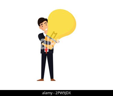 Businessman Lifting Lightbulb as Creative Idea Symbol Illustration Stock Vector