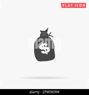 Sack of dollars. Simple flat black symbol with shadow on white background. Vector illustration pictogram Stock Vector