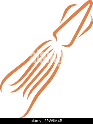 Squid Silhouette with Gentle Swimming Motion visualized with Simple Style Stock Vector