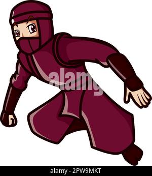 Detailed Ninja Mascot with Jumping Gesture Illustration Stock Vector