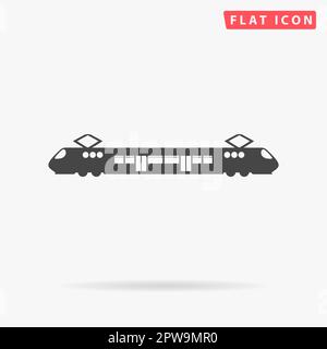 Suburban electric train. Simple flat black symbol with shadow on white background. Vector illustration pictogram Stock Vector