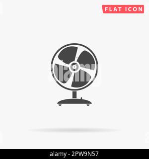Table fan. Simple flat black symbol with shadow on white background. Vector illustration pictogram Stock Vector