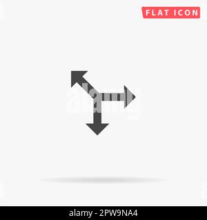Three-way direction arrow. Simple flat black symbol with shadow on white background. Vector illustration pictogram Stock Vector