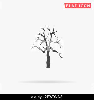 Tree Silhouette. Simple flat black symbol with shadow on white background. Vector illustration pictogram Stock Vector