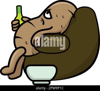 Couch Potato with Lazy Gesture Illustration Stock Vector