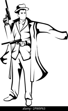 a Mafia Man's Holding Guns Illustration with Silhouette Style Stock Vector