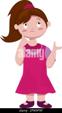 Detailed Girl with Thinking and Asking Question Gesture Illustration Stock Vector