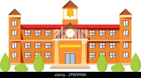 Detailed School Building with Trees Illustration Stock Vector