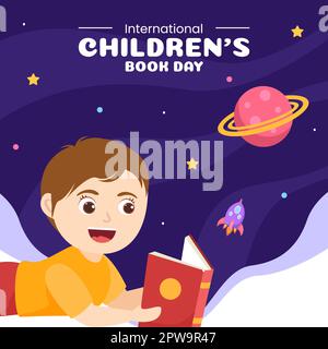 International Children's Book Day Social Media Background Illustration Cartoon Hand Drawn Templates Stock Vector