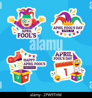 Happy April Fools Day Label Flat Cartoon Hand Drawn Templates Background Illustration Stock Vector