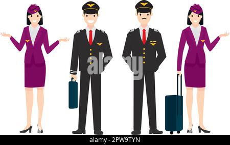Pilots and Stewardesses Illustration Stock Vector