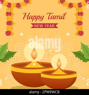 Happy Tamil New Year Social Media Background Illustration Cartoon Hand Drawn Templates Stock Vector